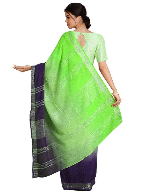 Bhagalpuri Handloom Linen Slub Blend Two Dye Saree With Running Unstitched Blouse Piece - View 4