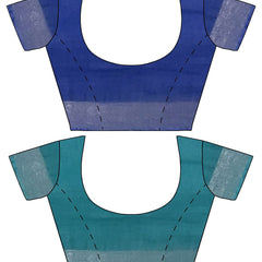 Cobalt Blue & Cyan women's Bhagalpuri Handloom Cotton-Linen Blend Saree Combo (Pack Of 2) With Running Unstiched Blouse Piece - View 9