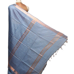 Mangalgiri Cotton Silk Glausious Blue Handloom Check Saree - View 2