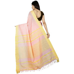 Tea Rose Pink women's Bhagalpuri Handloom Kota Silk Temple Border Saree And Variation Of Colors With Striped Blouse Piece - View 6