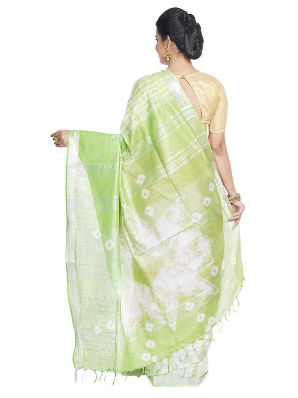Grey & Light Green women's Bhagalpuri Handloom Cotton Linen Slub Blend Tie Two Dye (Sibory Two Dye) Saree With Running Unstitched Blouse Piece - View 4