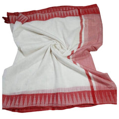 White-Red women's Bhagalpuri Handloom Kota Silk Temple Border Saree And Variation Of Colors With Striped Blouse Piece
