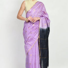 Bhagalpuri Handloom Semi Tussar Silk Tewo Dye Temple Motif Weaving Saree (Preine_Purple & Black)