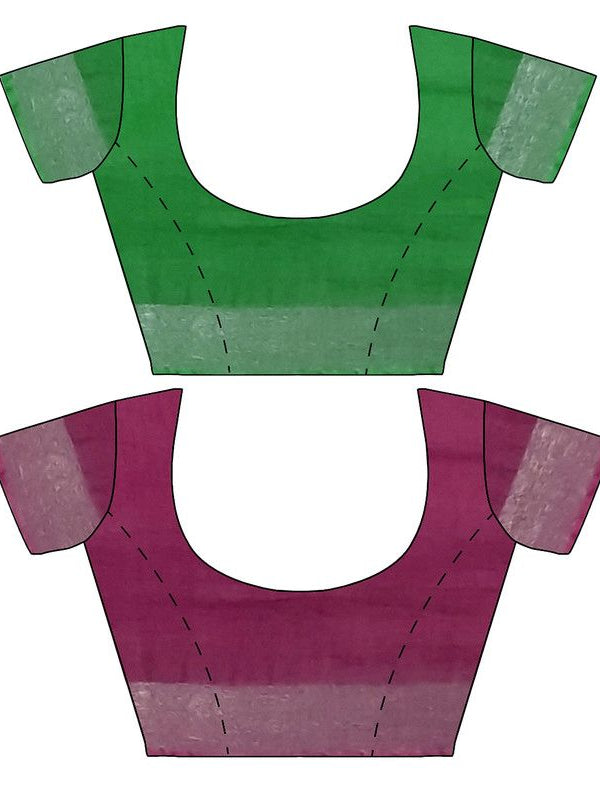 Pigment Green & Raspberry Pink women's Bhagalpuri Handloom Cotton-Linen Blend Saree Combo (Pack Of 2) With Running Unstiched Blouse Piece - View 2