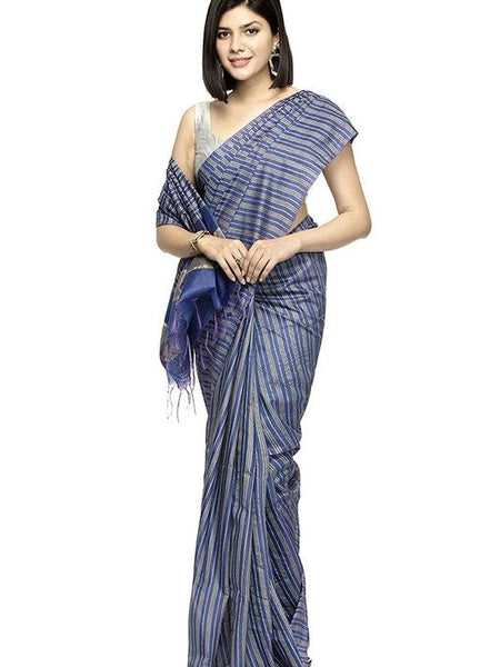 Handloom Art Silk Striped Bhagalpuri Saree (Egyptian_Bue)