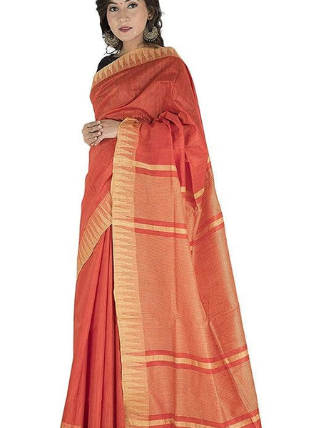 Vermilion Red women's Bhagalpuri Handloom Kota Silk Temple Border Saree And Variation Of Colors With Striped Blouse Piece - View 3