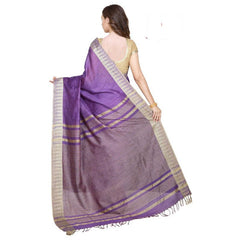 Purpureus Purple women's Bhagalpuri Handloom Kota Silk Temple Border Saree And Variation Of Colors With Striped Blouse Piece - View 2