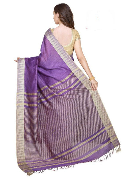 Purpureus Purple women's Bhagalpuri Handloom Kota Silk Temple Border Saree And Variation Of Colors With Striped Blouse Piece - View 2