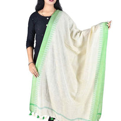 Green Handloom Temple Border Dupatta for women's - View 3