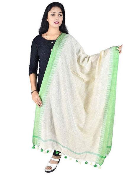 Green Handloom Temple Border Dupatta for women's - View 3