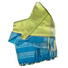 Tea Green women's Bhagalpuri Ethnic Wear Handloom Cotton Linen Blend Zari Border Two Dye Saree With Running Unstitched Blouse Piece - View 3
