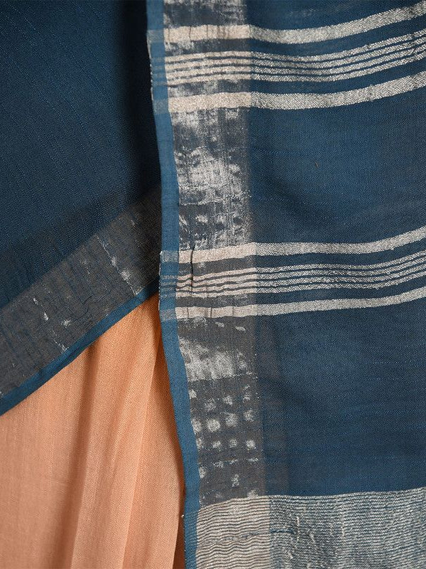 Bhagalpuri Handloom Linen Slub Blend Two Dye Saree With Running Unstitched Blouse Piece - View 2