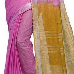Neon Pink & Golden Brown women's Bhagalpuri Handloom Linen Cotton Blend Two Dye Saree With Running Unstitched Blouse Piece - View 6