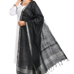 Linen Handloom Bhagalpuri Black Dupatta - View 3