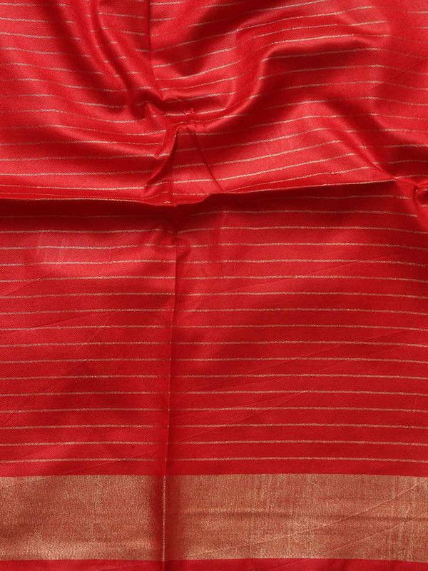 Linen Cotton Blend Handloom Check Saree with Gold Zari Border - View 7