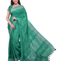 Mint Green women's Bhagalpuri Handloom Linen Blend Saree And Variation Of Colors With Running Unstiched Blouse Piece - View 4