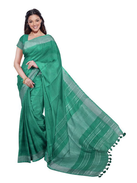 Mint Green women's Bhagalpuri Handloom Linen Blend Saree And Variation Of Colors With Running Unstiched Blouse Piece - View 4