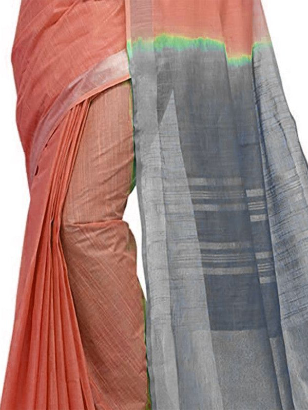 Handloom Bhagalpuri Cotton Linen Blend Two Dye Saree With Running Unstitched Blouse Piece - View 6