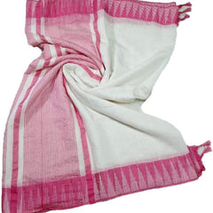 Pink women's Bhagalpuri Kota Viscous Temple Border White Saree And Variable Color Border With Blouse Piece