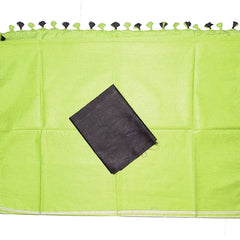 Green women's Bhagalpuri Blend Linen Saree With Black Pipin Contrast Blouse Piece - View 3