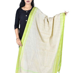 Handloom Bhagalpuri Linen Temple Border Dupatta (Parrot Green) - View 2