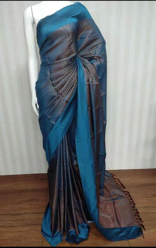 Linen Tissue Silk Handloom Bhagalpuri Designer Saree (Blumy_Blue)