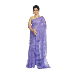 Amethyst Violet women's Bhagalpuri Kota Doria Silk Semi Transparent Saree With Unstiched Blouse Piece