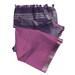 English Violet & Puce Pink women's Ethnic Wear Bhagalpuri Handloom Linen Blend Two Dye Saree With Running Unstitched Blouse Piece - View 2
