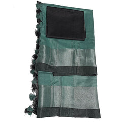 Sea Green Bhagalpuri Handloom women's Linen Slub Blend Saree With Black Pipin Contrast Blouse Piece - View 3