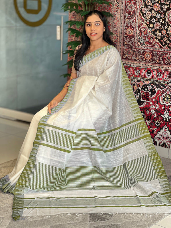 Bhagalpuri Kota Viscous Temple Border White Saree And Variable Color Border With Blouse Piece - View 2