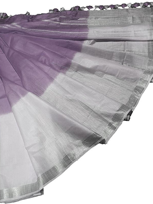 Bhagalpuri Linen-Slub Blend Two Dye Saree With Blouse Piece - View 4