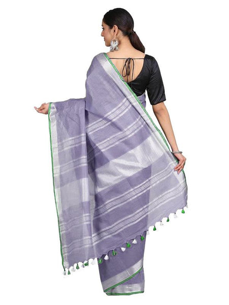 Pomp Violet women's Handloom Bhagalpuri Linen-Cotton Saree With Contrast Blouse Piece - View 3