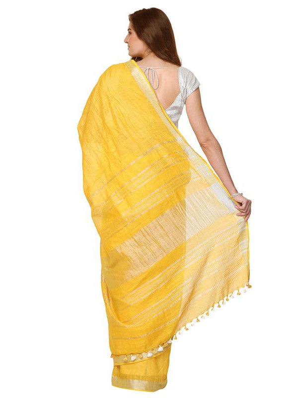 Brown & Yellow women's Bhagalpuri Handloom Cotton-Linen Blend Saree Combo (Pack Of 2) With Running Unstiched Blouse Piece - View 7