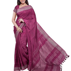 Raspberry Pink & Red women's Bhagalpuri Handloom Cotton-Linen Blend Saree Combo (Pack Of 2) With Running Unstiched Blouse Piece - View 2