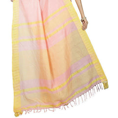 Tea Rose Pink women's Bhagalpuri Handloom Kota Silk Temple Border Saree And Variation Of Colors With Striped Blouse Piece - View 3