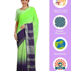 Bhagalpuri Handloom Linen Slub Blend Two Dye Saree With Running Unstitched Blouse Piece - View 2