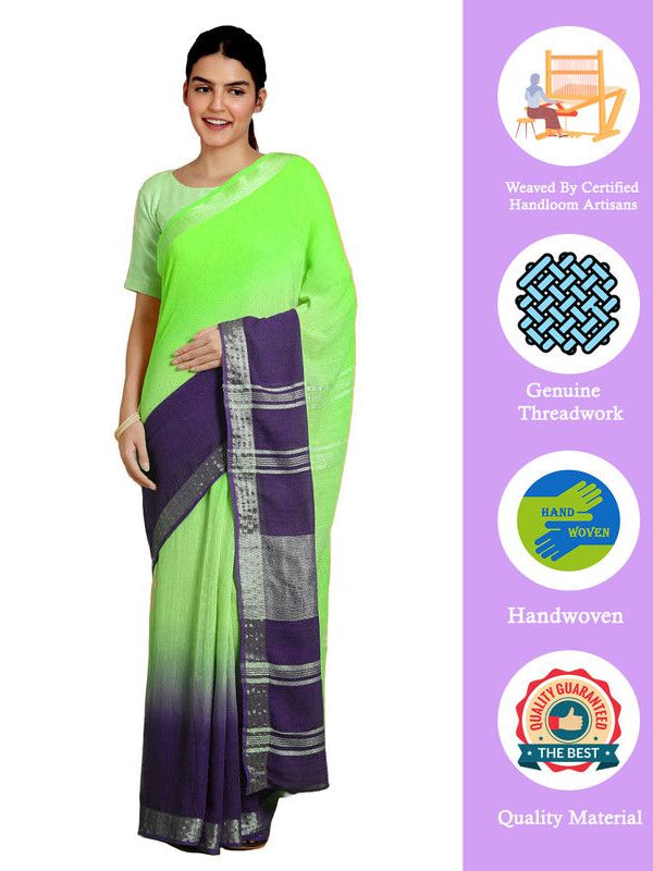 Bhagalpuri Handloom Linen Slub Blend Two Dye Saree With Running Unstitched Blouse Piece - View 2