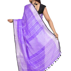 Bhagalpuri Blend Linen Saree With Black Pipine Contrast Blouse Piece - View 3