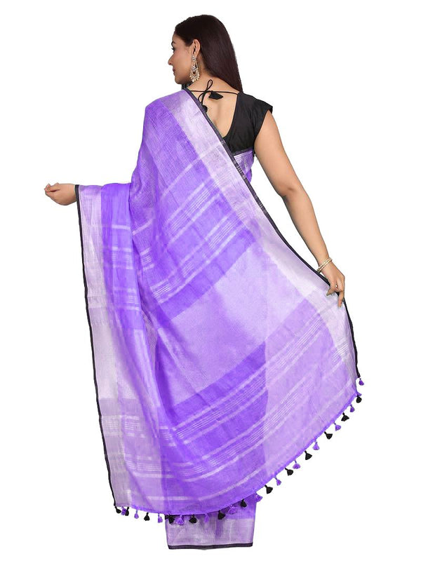 Bhagalpuri Blend Linen Saree With Black Pipine Contrast Blouse Piece - View 3