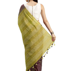 Cordovan & Citron Green women's Kota Art Silk Saree With Blouse Piece - View 2
