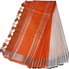 Orange women's Bhagalpuri Linen-Slub Blend Two Dye Saree With Blouse Piece - View 5