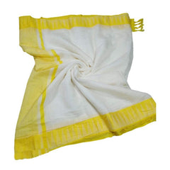 White-Yellow women's Bhagalpuri Handloom Kota Silk Temple Border Saree And Variation Of Colors With Striped Blouse Piece