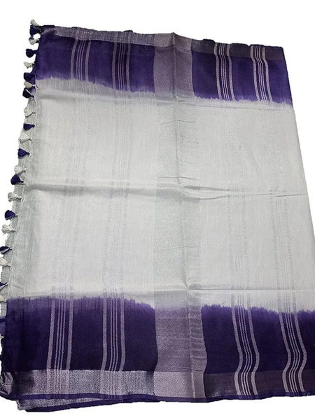 Handloom Bhagalpuri Linen Cotton Slub Blend Two Sided Two Dye Saree Running Unstitched Blouse Piece - View 5
