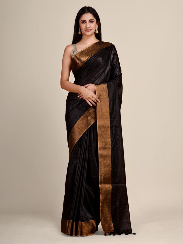 Bhaglpuri Handloom Tussar Silk Munga Blend Black Saree for women's - View 5