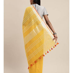 Handloom Linen Cotton Blend Contrast Bhagalpuri Saree for Women (Canary_Yellow-Orange) - View 2