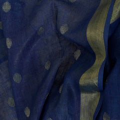 Bhagalpuri Handloom Linen Dupatta with Gold Weaving Motif (Blue) - View 4