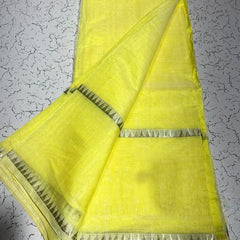 Cotton Handloom Mangalagiri Silk Saree with Temple Border (100202 Canary_Yellow)
