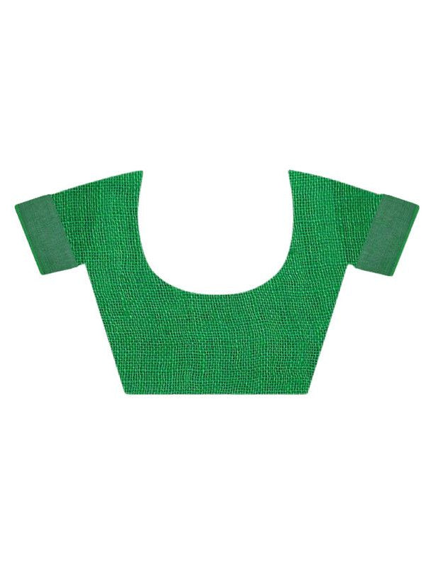 Linen Cotton Blend Contrast Handloom Bhagalpuri Saree (Hot_Pink-Green) - View 5