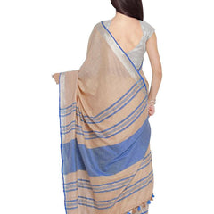 Bhagalpuri Handloom Cotton Linen Blend Contrast Pallu Saree And Unstitched Contrast Blouse Piece - View 4