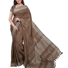 Brown & Yellow women's Bhagalpuri Handloom Cotton-Linen Blend Saree Combo (Pack Of 2) With Running Unstiched Blouse Piece - View 3
